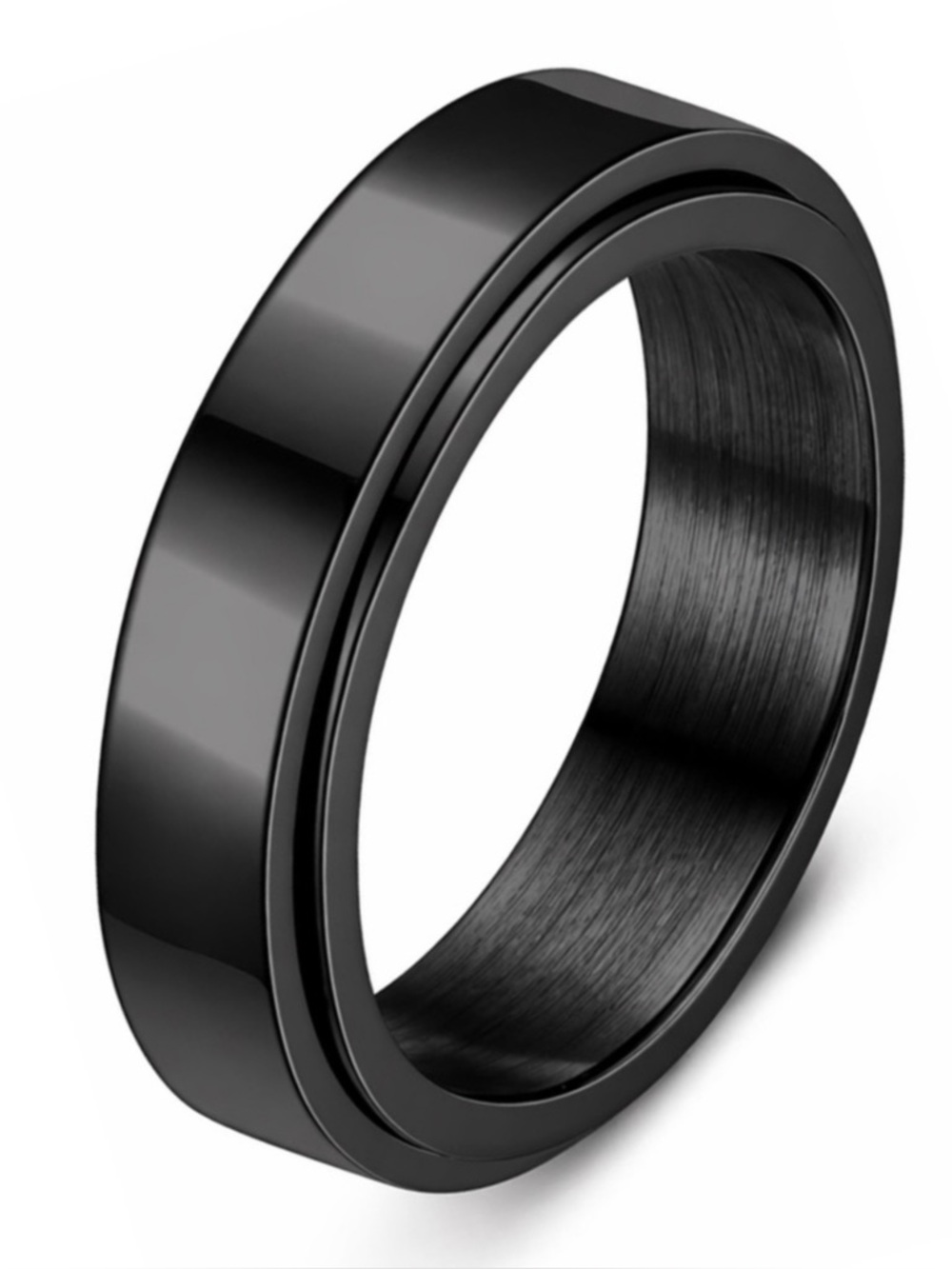 Black Stainless Steel Spinner Ring - Minimal Band Rotating Fidget Ring